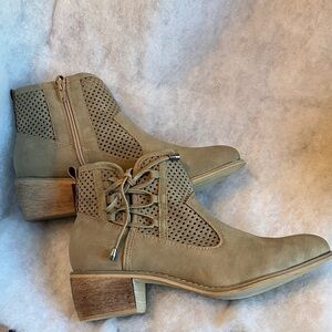 Pierre Dumas Tan Perforated Ankle Booties